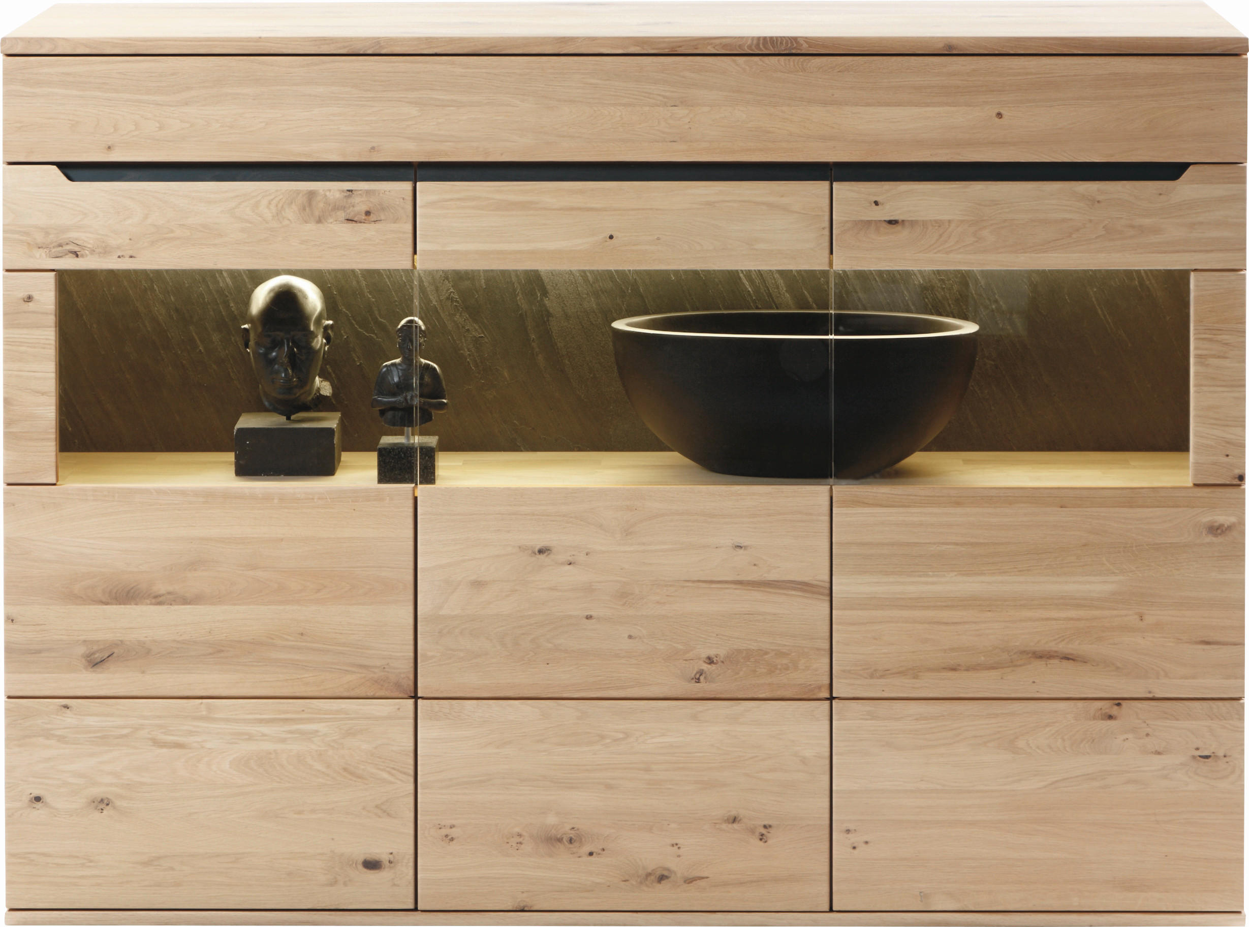 HIGHBOARD Ameno  in 180/134,4/39,4 cm  - Eichefarben, Design, Glas/Holz (180/134,4/39,4cm) - Valdera