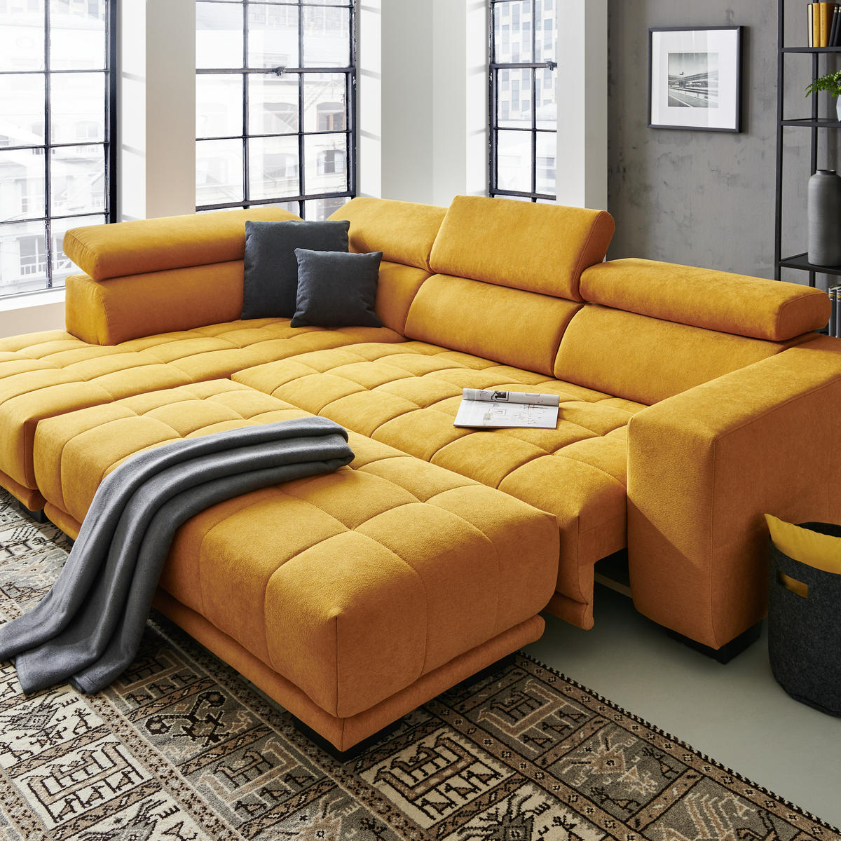 ECKSOFA in Mikrofaser Gelb  - Gelb/Schwarz, Design, Textil/Metall (301/207cm) - Xora