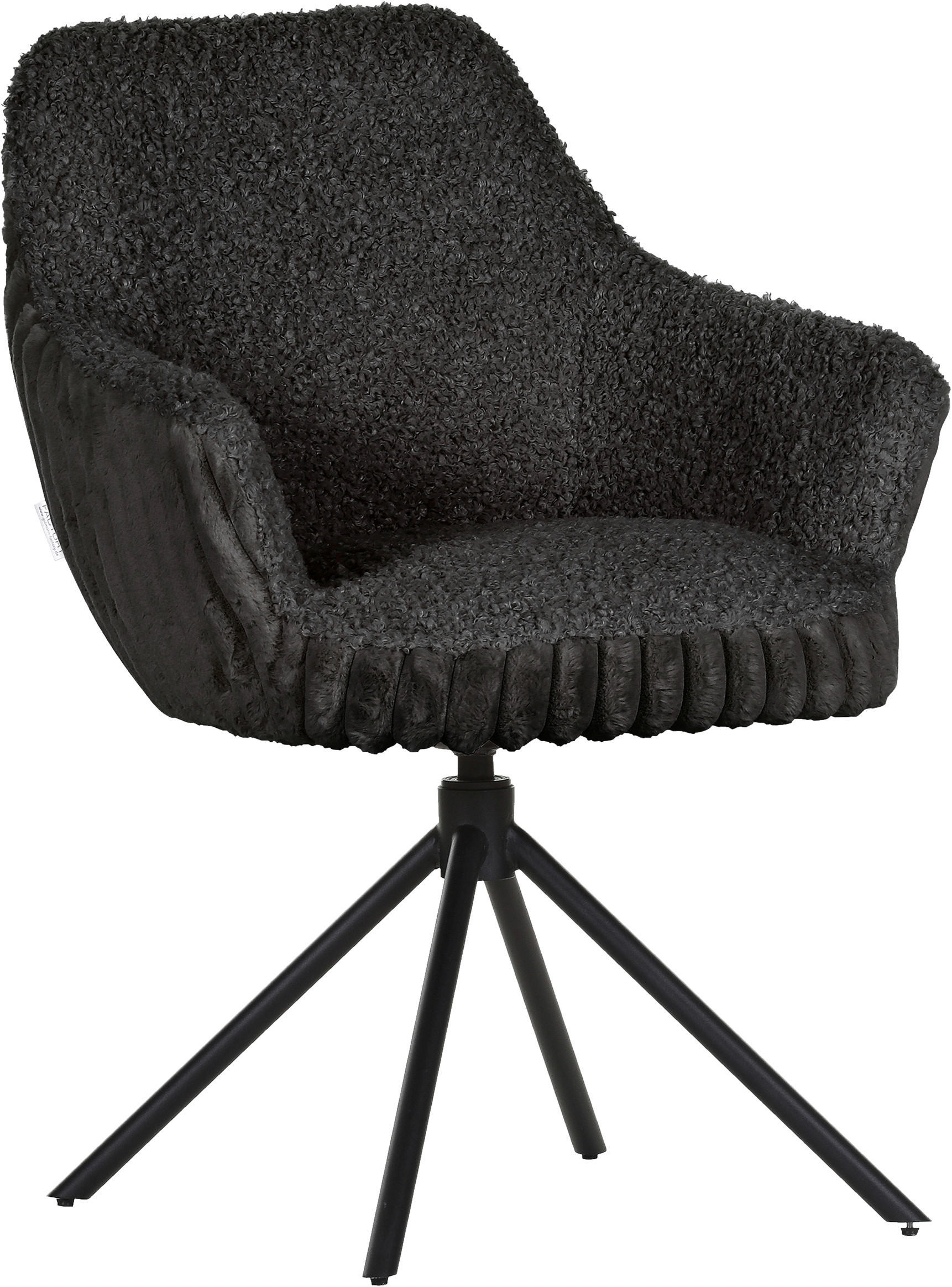 ARMLEHNSTUHL  in Eisen Plüsch, Teddystoff  - Dunkelgrau/Schwarz, LIFESTYLE, Textil/Metall (65/68/90cm) - home24