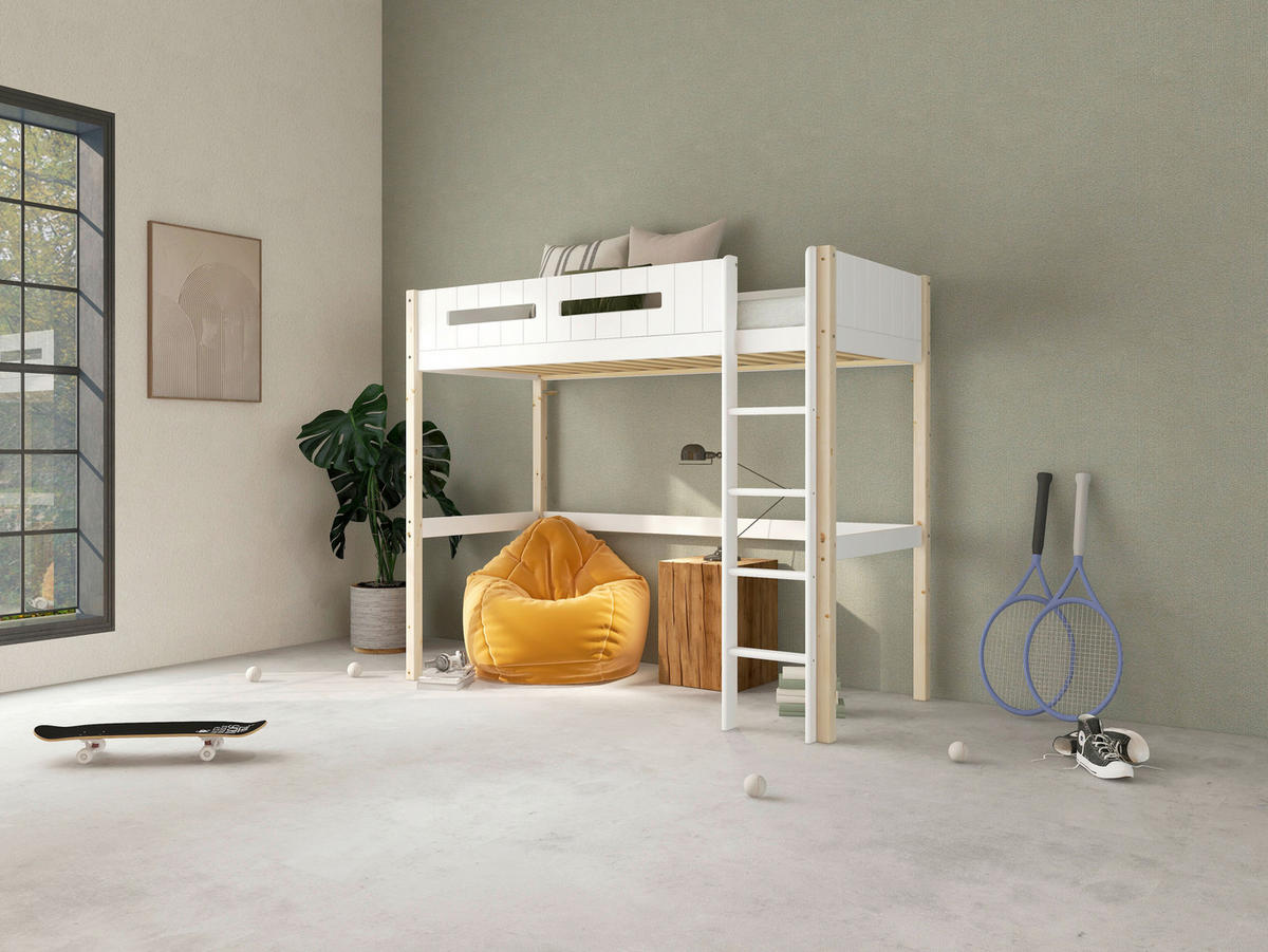 HOCHBETT 90/200 cm,  in Absturzsicherung, Leiter, Rollrost  - Weiß/Kieferfarben, MODERN, Holz (90/200cm) - Chameo