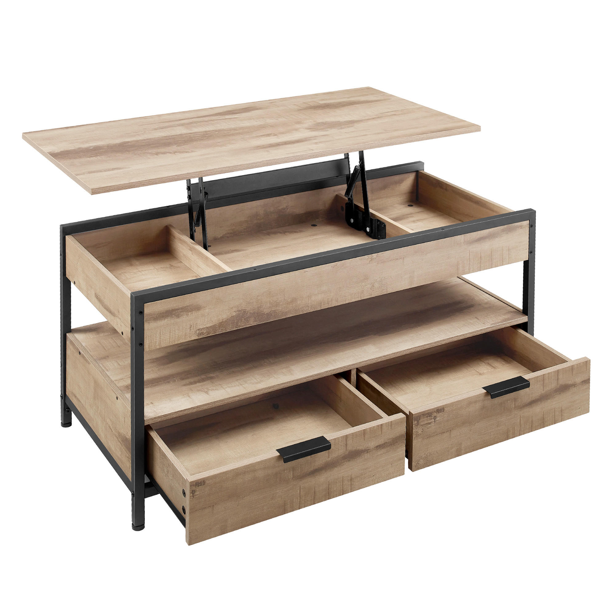 E-shop MID.YOU KONFERENČNÝ STOLÍK, čierna, svetlohnedá, kov, kompozitné drevo, 100/48-62/50 cm