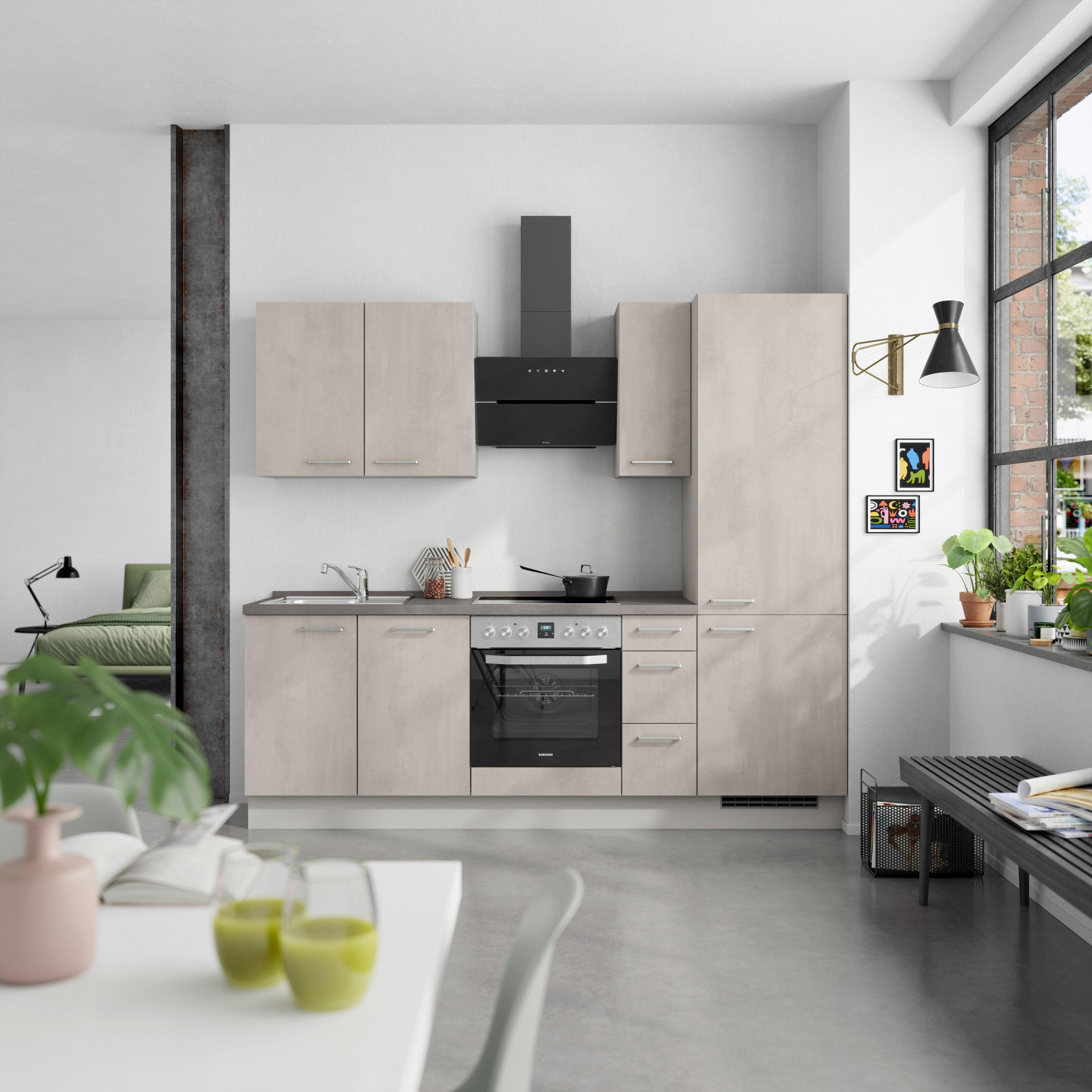 KÜCHENBLOCK Riva 240 cm  in Schieferfarben, Grau  - Schieferfarben/Edelstahlfarben, MODERN, Holzwerkstoff/Metall (240cm) - Nobilia