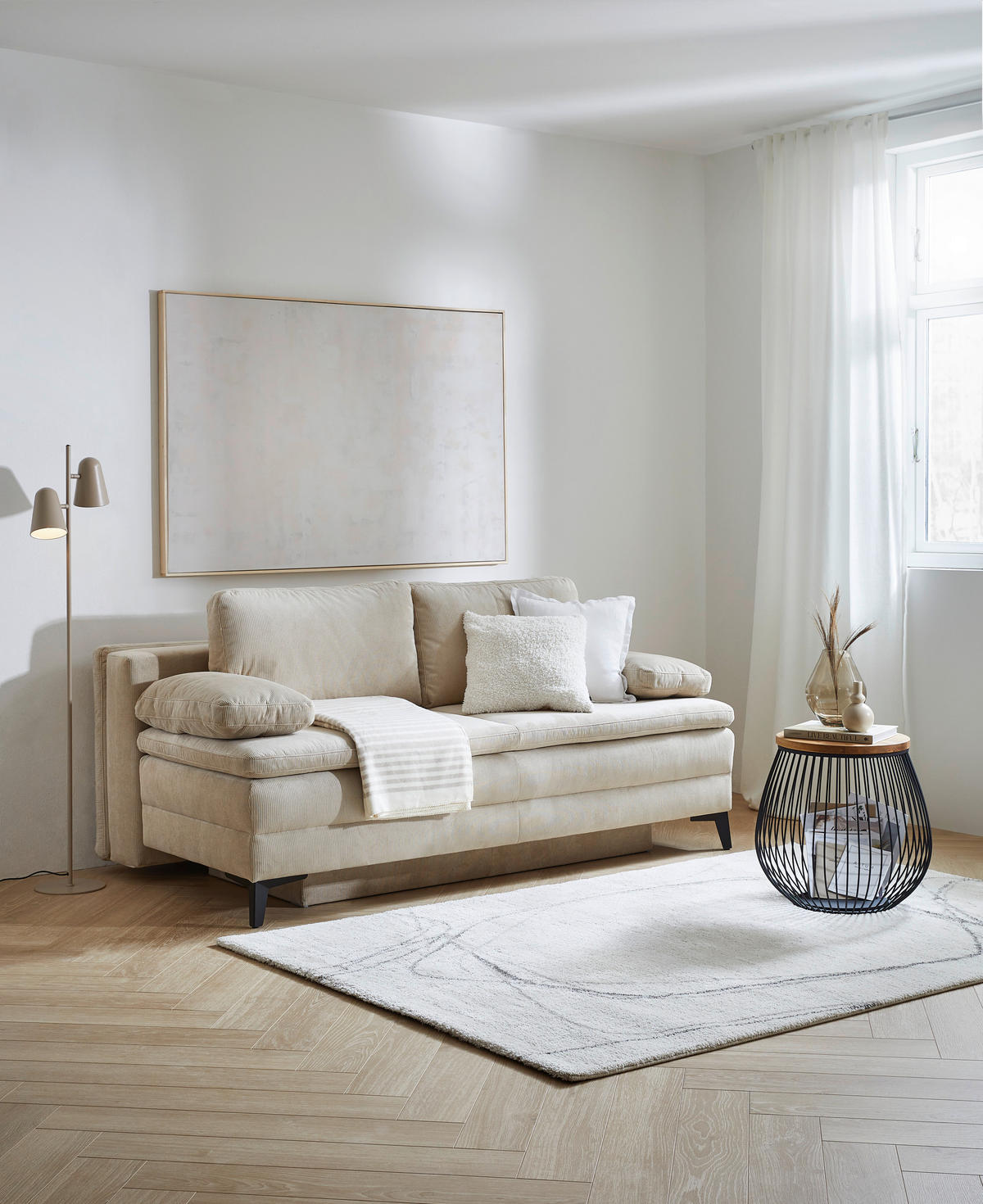 BOXSPRINGSOFA in Cord Beige  - Beige/Schwarz, Design, Textil/Metall (200/100/108cm) - Novel