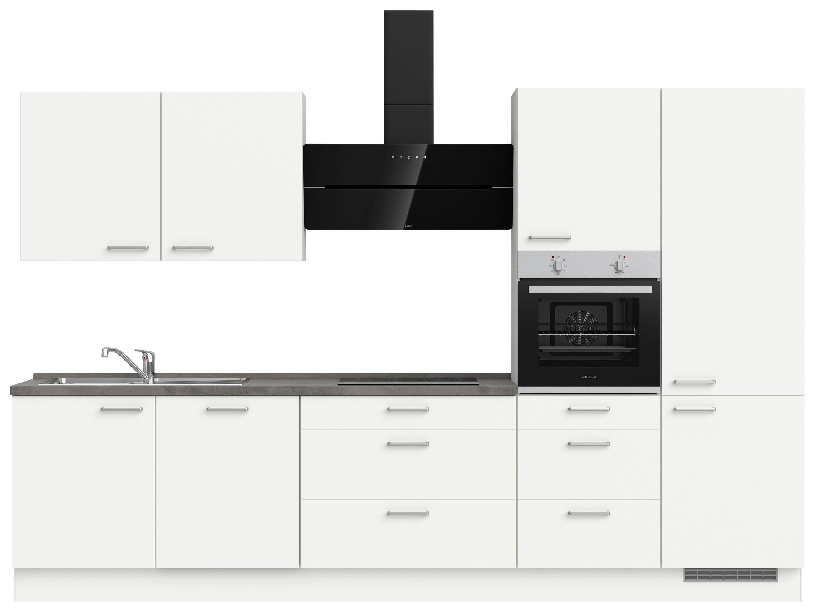 BUCĂTĂRIE FĂRĂ ELECTROCASNICE  - alb/culoare inox, Modern, metal/material pe bază de lemn (330cm) - Nobilia