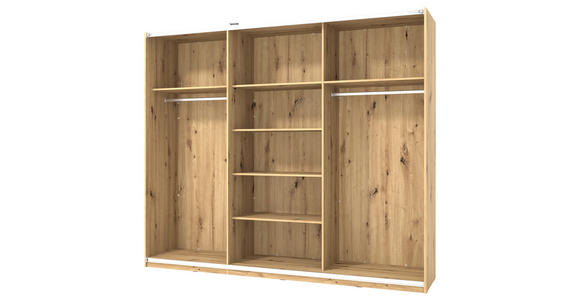 SCHWEBETÜRENSCHRANK 3-türig Schwarz, Eichefarben  - Eichefarben/Schwarz, Basics, Glas/Holzwerkstoff (262,5/224/62,5cm) - Xora