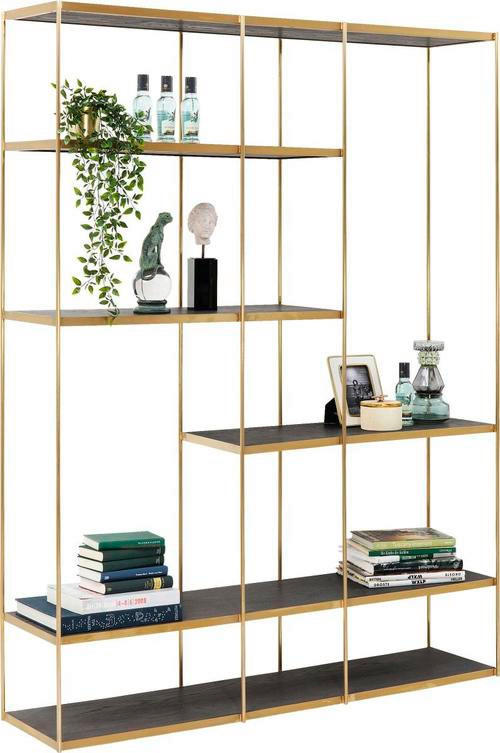 REGAL  150/200/35 cm Schwarz, Messingfarben  - Messingfarben/Schwarz, Design, Holz/Metall (150/200/35cm) - Kare-Design