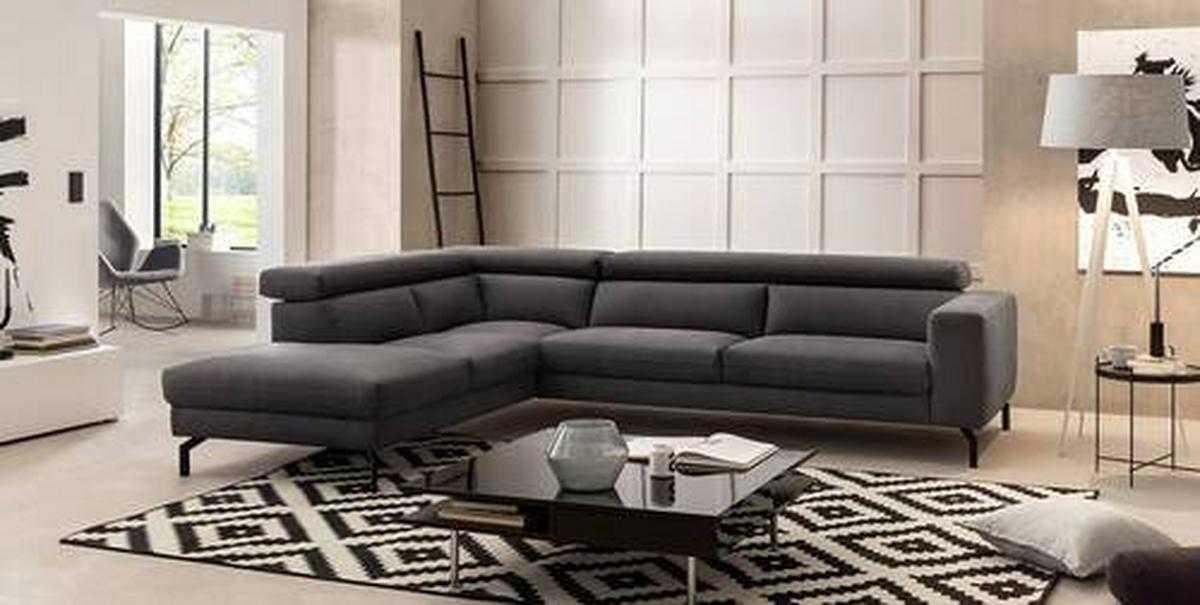 ECKSOFA in Mikrofaser Dunkelgrau  - Dunkelgrau/Schwarz, Modern, Textil/Metall (233/305cm) - Trendmanufaktur