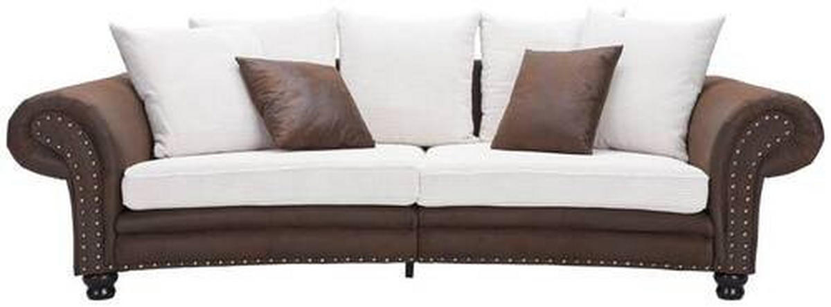 MEGASOFA in Mikrofaser Braun, Weiss  - Weiss/Beige, Lifestyle, Holz/Textil (276/81/140cm) - Landscape