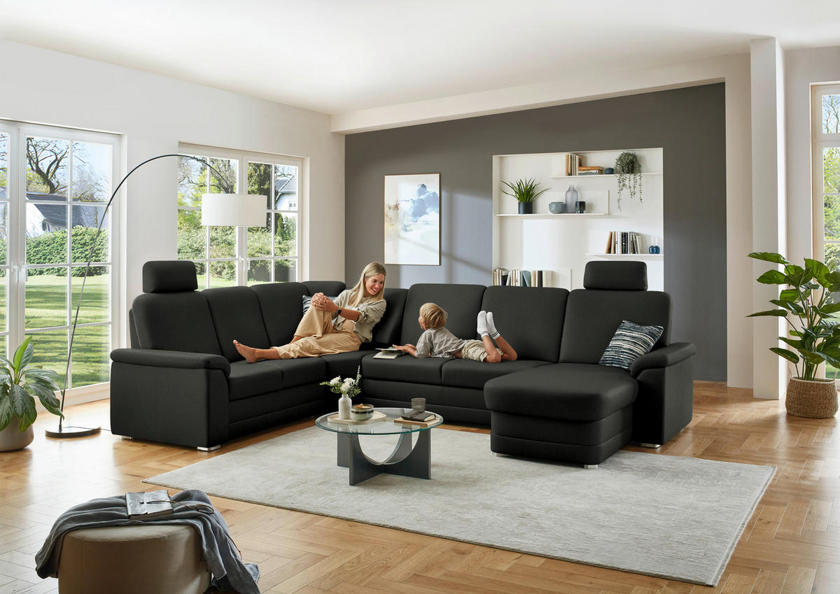 WOHNLANDSCHAFT  in Chenille Anthrazit  - Anthrazit/Alufarben, KONVENTIONELL, Holz/Textil (235/329/160cm) - Beldomo Comfort
