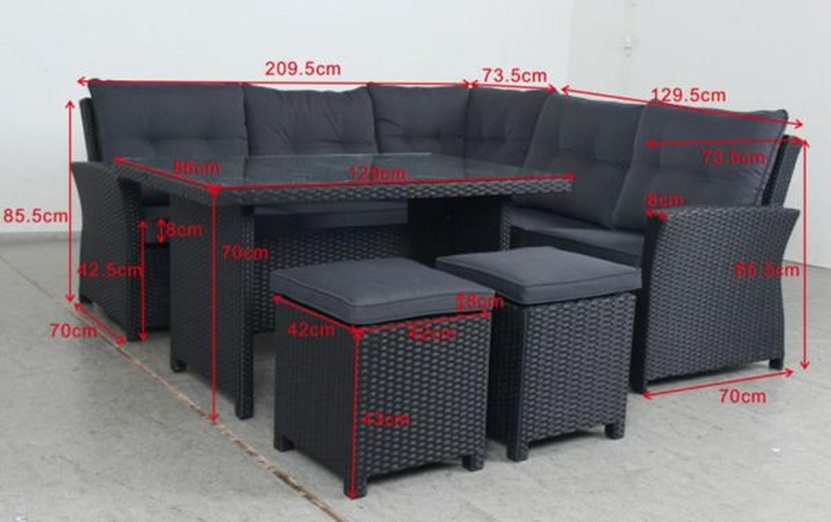 JEDÁLENSKÁ TERASOVÁ SÚPRAVA 18-dielne, kov, plast, sklo, textil - čierna/sivá, Konventionell, kov/textil (209/203cm) - Ambia Garden