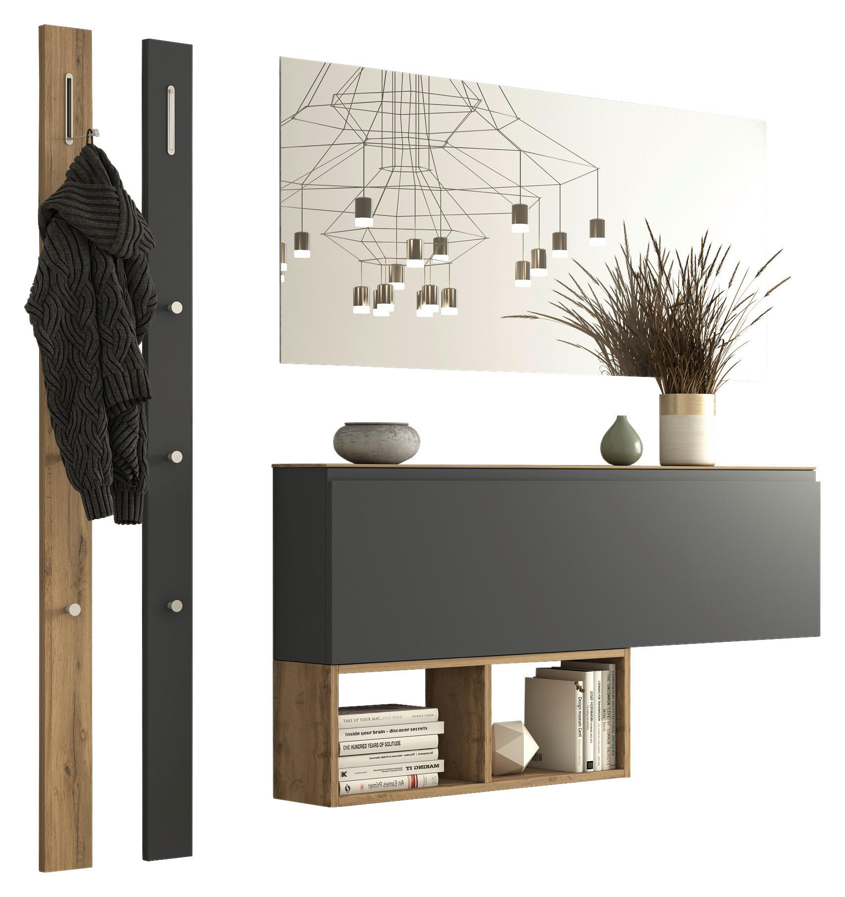 GARDEROBE 5-teilig  in 180/185/22 cm  - Eichefarben/Anthrazit, Design, Holzwerkstoff (180/185/22cm) - Moderano