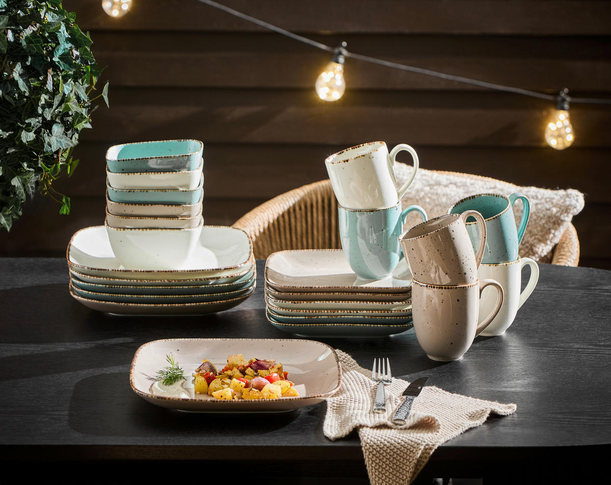 KOMBINOVANÝ SERVIS 24-dielne, porcelán keramika  - biela/taupe, Lifestyle, keramika - Landscape