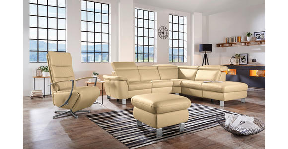 ECKSOFA in Echtleder Beige  - Beige/Alufarben, Design, Leder/Metall (271/242cm) - Cantus