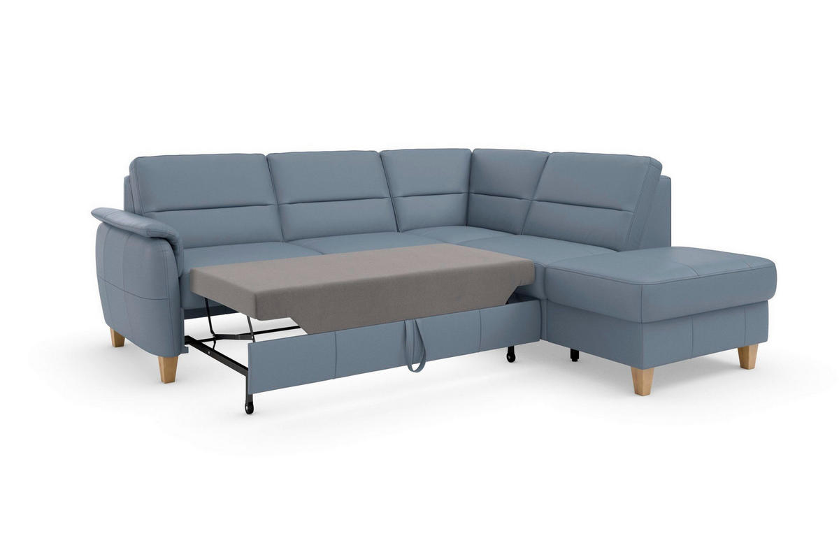 ROHOVÁ SEDAČKA, textil, kůže, šedomodrá - šedomodrá/barvy dubu, Basics, dřevo/textil (236/212cm) - Sit & More