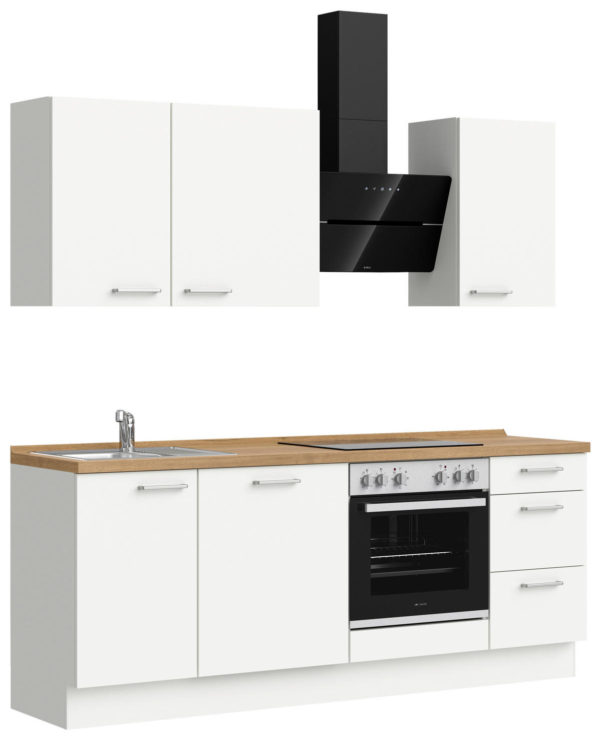 KÜCHENBLOCK 210 cm   in Weiß, Eichefarben  - Edelstahlfarben/Eichefarben, MODERN, Holzwerkstoff/Metall (210cm) - Nobilia