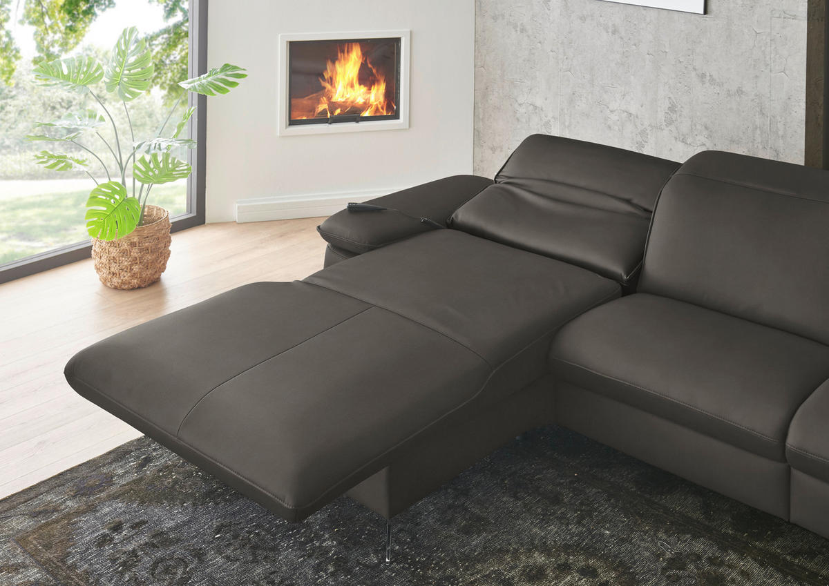 ECKSOFA  Echtleder Taupe  - Taupe/Schwarz, Design, Leder/Metall (169/307cm) - Beldomo Premium