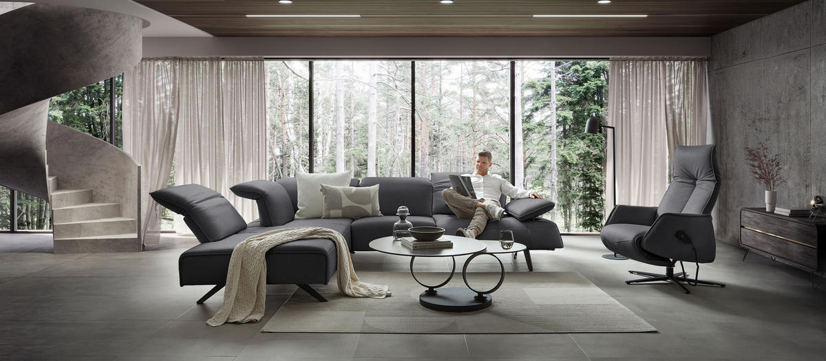 ECKSOFA  in Echtleder Dunkelgrau  230/290 cm  - Dunkelgrau/Anthrazit, Design, Leder/Metall (230/290cm) - Johann Jakob