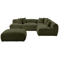 ECKSOFA inkl. Hocker Flachgewebe, Teddystoff Olivgrün  - Olivgrün, Trend, Textil (300/215cm) - Livetastic