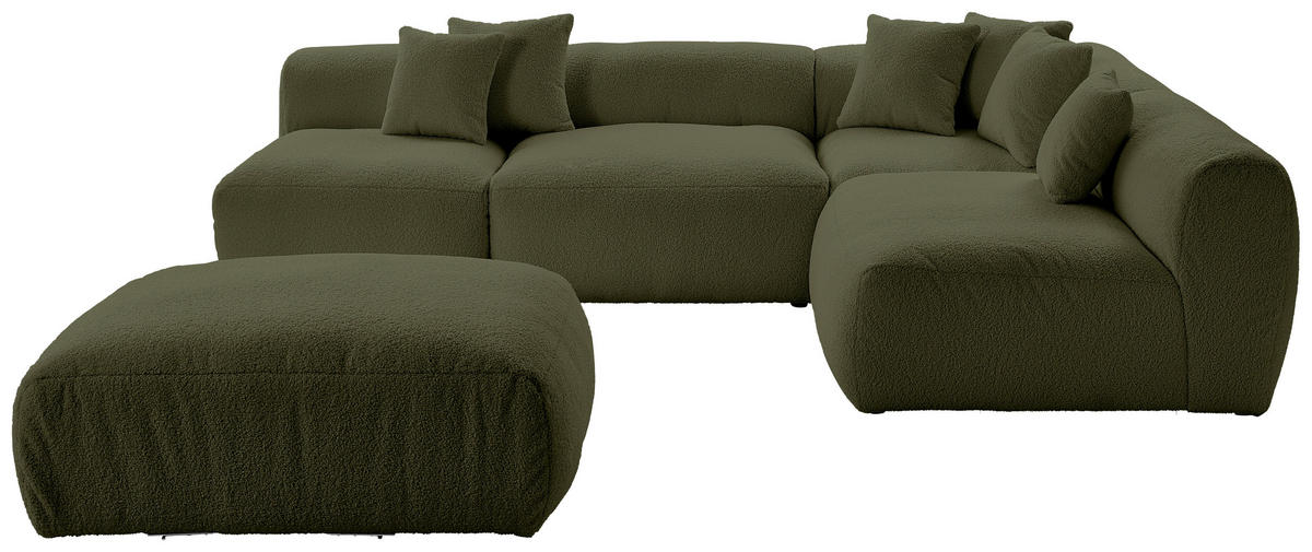 ECKSOFA inkl. Hocker Flachgewebe, Teddystoff Olivgrün  - Olivgrün, Trend, Textil (300/215cm) - Livetastic