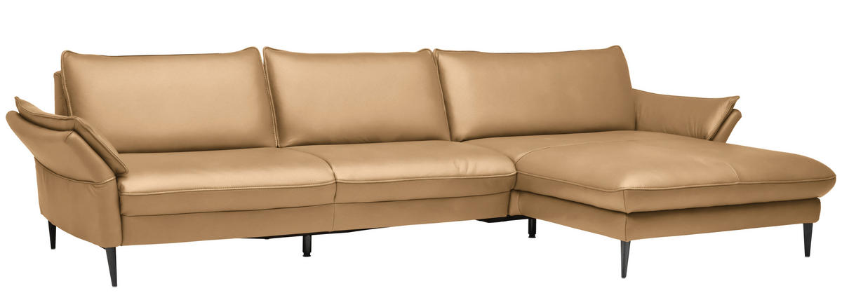 ECKSOFA in Echtleder Honig  - Schwarz/Honig, Design, Leder/Metall (334/172cm) - Valdera