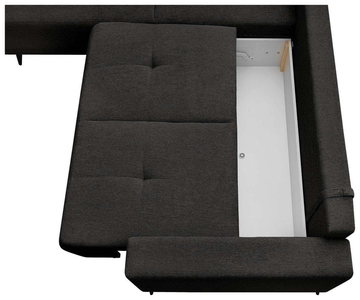 ECKSOFA RAFAEL Schwarz Struktur Rückenkissen, Bettkasten  - Schwarz, Design, Textil/Metall (218/269cm) - P & B