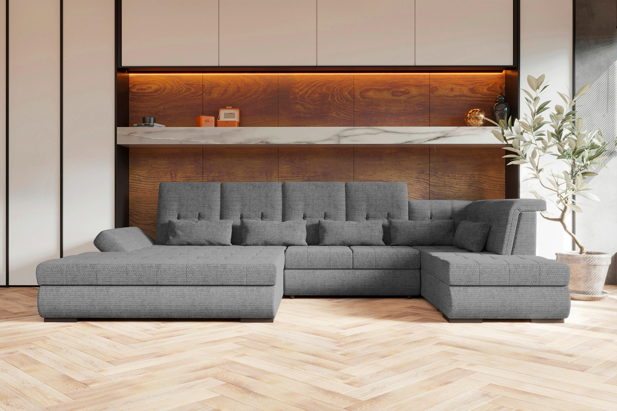 WOHNLANDSCHAFT Grau Struktur  - Schwarz/Grau, KONVENTIONELL, Kunststoff/Textil (212/358/222cm) - Carryhome