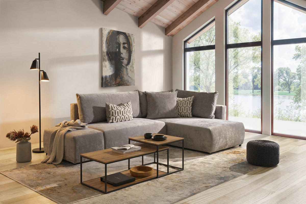 ECKSOFA in Flachgewebe Grau  - Schwarz/Grau, Konventionell, Kunststoff/Textil (295/200cm) - Carryhome