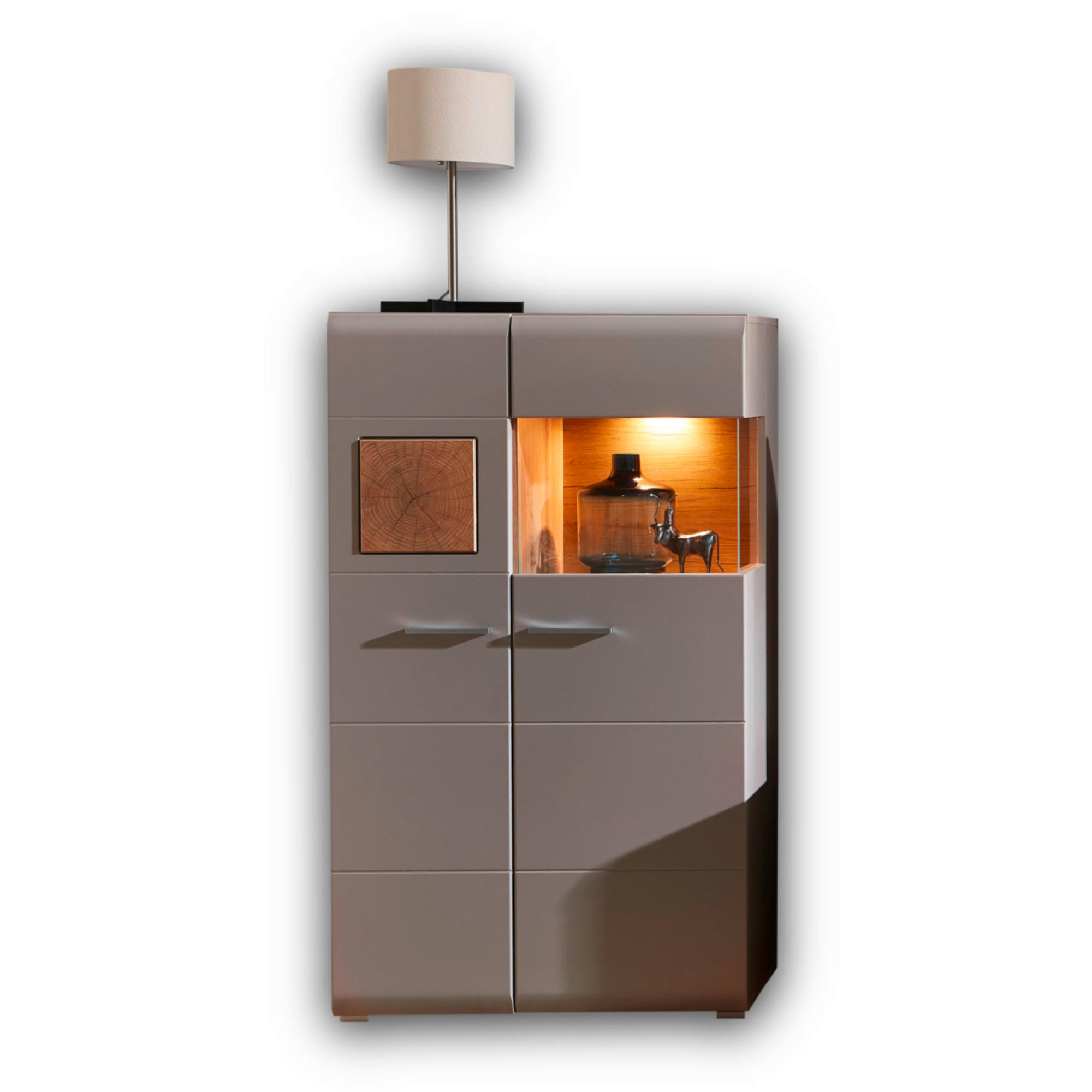 VITRINE Eichefarben Beleuchtung, Einlegeböden  - Chromfarben/Eichefarben, Design, Glas/Holzwerkstoff (80/139/37cm) - Livetastic