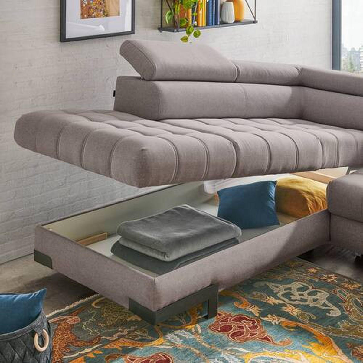 ECKSOFA in Webstoff Hellgrau  - Hellgrau/Schwarz, Design, Textil/Metall (223/263cm) - Welnova