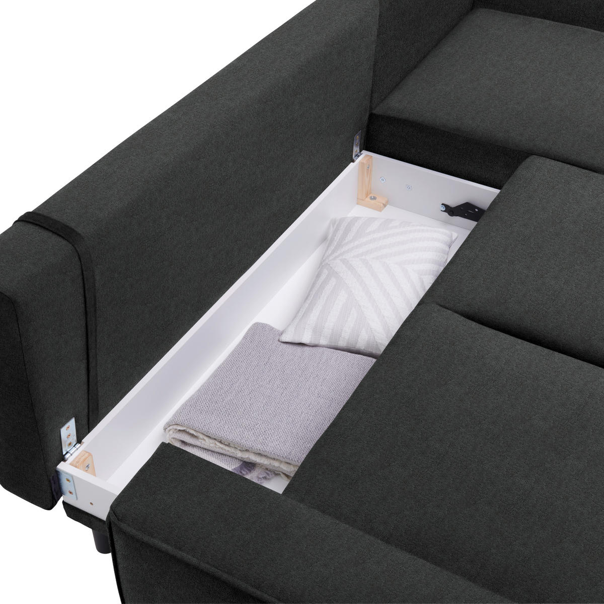 ECKSOFA in Velours Anthrazit  - Anthrazit/Schwarz, Basics, Holz/Textil (260/161cm) - Carryhome