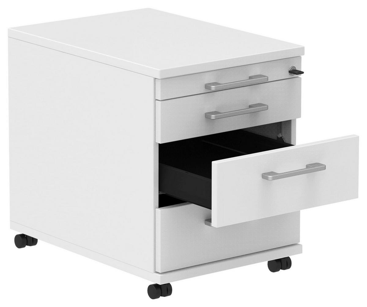 ROLLCONTAINER 42,7/54,4/60 cm  - Weiss/Alufarben, Konventionell, Holzwerkstoff/Metall (42,7/54,4/60cm) - Moderano