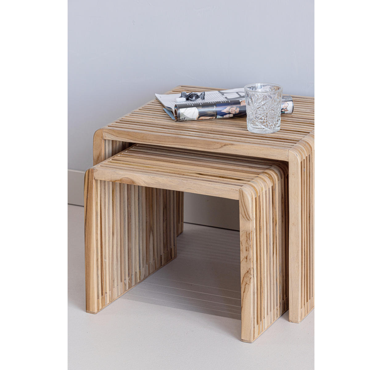 BEISTELLTISCHSET Jasmijn Teakholz Hartholz rechteckig Naturfarben  - Naturfarben, Design, Holz (50-40/41-36/45-40cm) - Livetastic