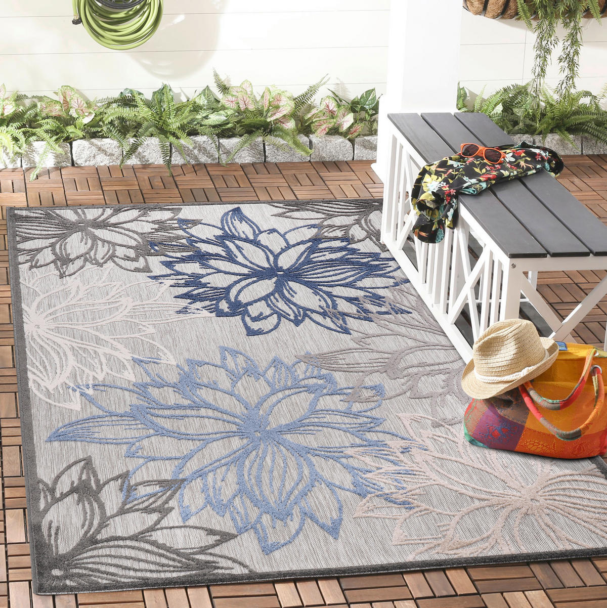 STAZA 80/200 cm   plava, siva, bijela  Floral  - bijela/siva, Lifestyle, tekstil/plastika (80/200cm)