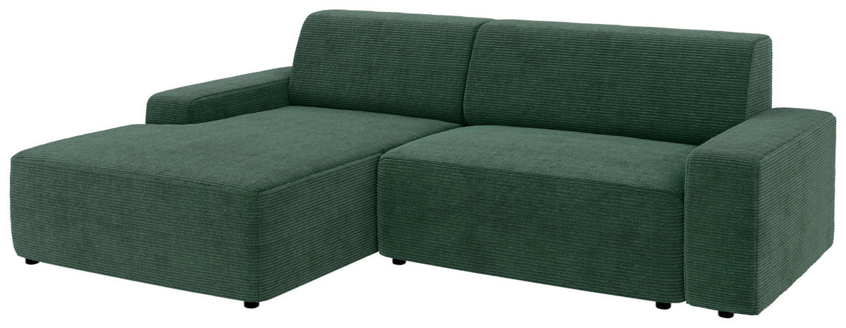 ECKSOFA in Cord Dunkelgrün  - Dunkelgrün/Schwarz, Modern, Kunststoff/Textil (162/246cm) - Trendmanufaktur