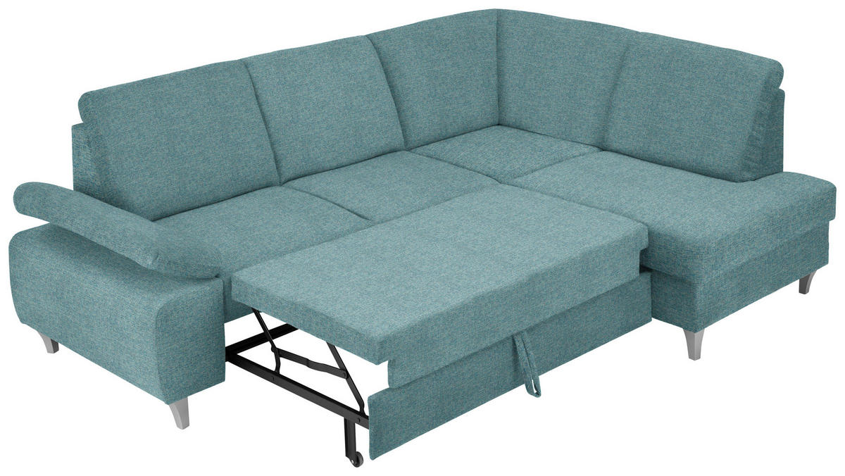 ECKSOFA in Flachgewebe Türkis  - Türkis/Silberfarben, Konventionell, Holz/Textil (255/186cm) - Cantus