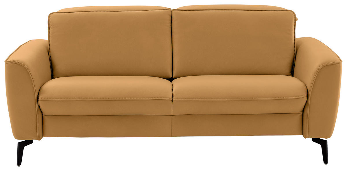 2,5-SITZER in Echtleder Currygelb  - Currygelb/Schwarz, Natur, Leder/Metall (194/81/110cm) - Valdera