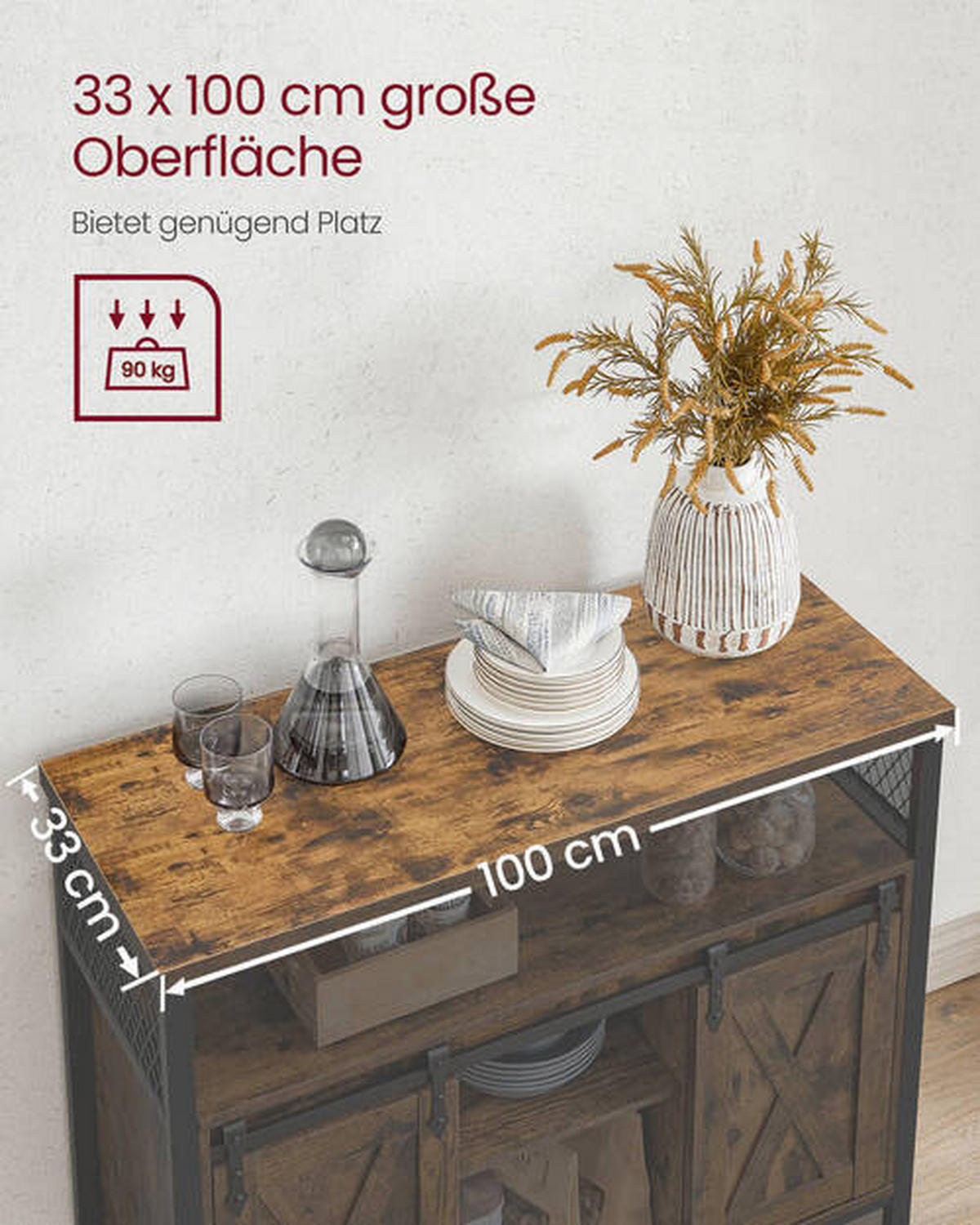 KOMMODE  in 100/80/33 cm  - Schwarz/Braun, Trend, Holzwerkstoff/Metall (100/80/33cm) - Boxxx