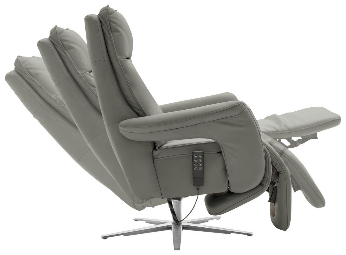 RELAXSESSEL in Leder Grau  - Edelstahlfarben/Grau, Design, Leder/Metall (79-83/116/87-176cm) - Valdera