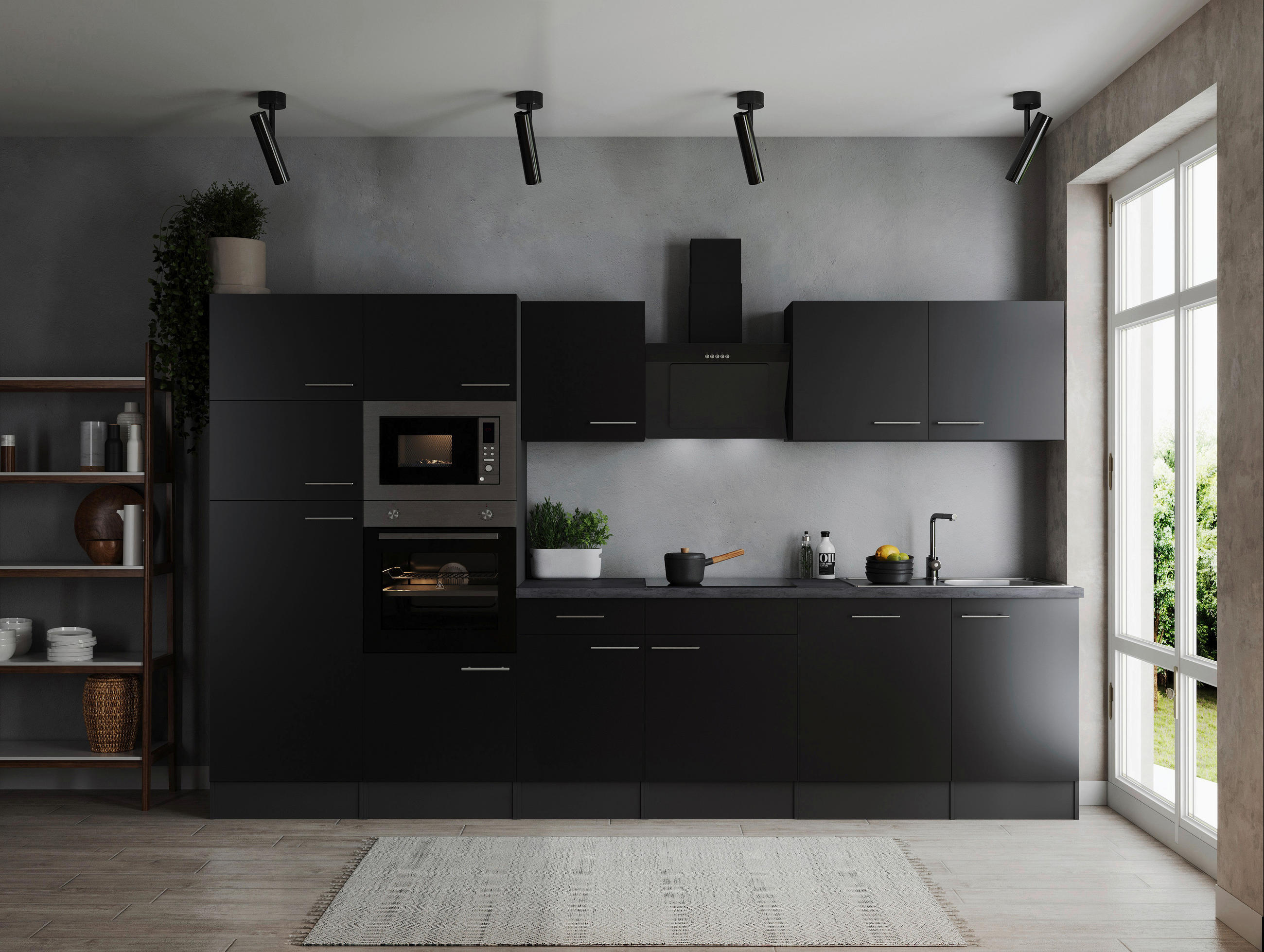 KÜCHENBLOCK 340 cm   in Grau, Schwarz  - Silberfarben/Schwarz, Design, Holzwerkstoff/Metall (340cm) - Respekta