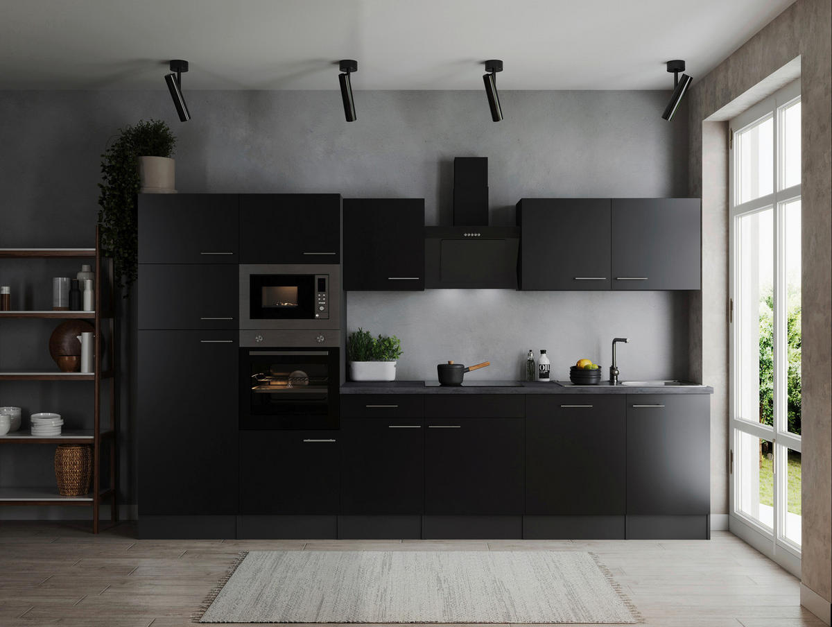KÜCHENBLOCK 340 cm   in Grau, Schwarz  - Silberfarben/Schwarz, Design, Holzwerkstoff/Metall (340cm) - Respekta
