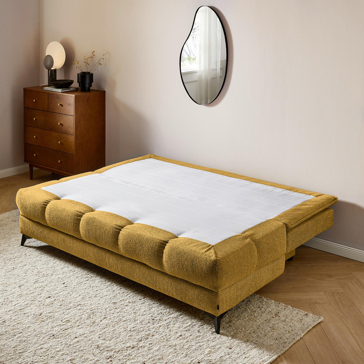 SCHLAFSOFA in Flachgewebe Senfgelb  - Senfgelb/Schwarz, Design, Textil/Metall (197/95/92cm) - Stylife