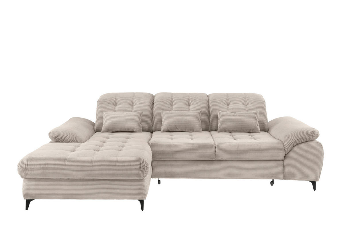 ECKSCHLAFSOFA  mit seitenverkehrt erhältlich, Rücken echt, Armteil links, Armteil rechts Cord Beige  - Beige/Schwarz, MODERN, Textil/Metall (189/273cm) - Livetastic