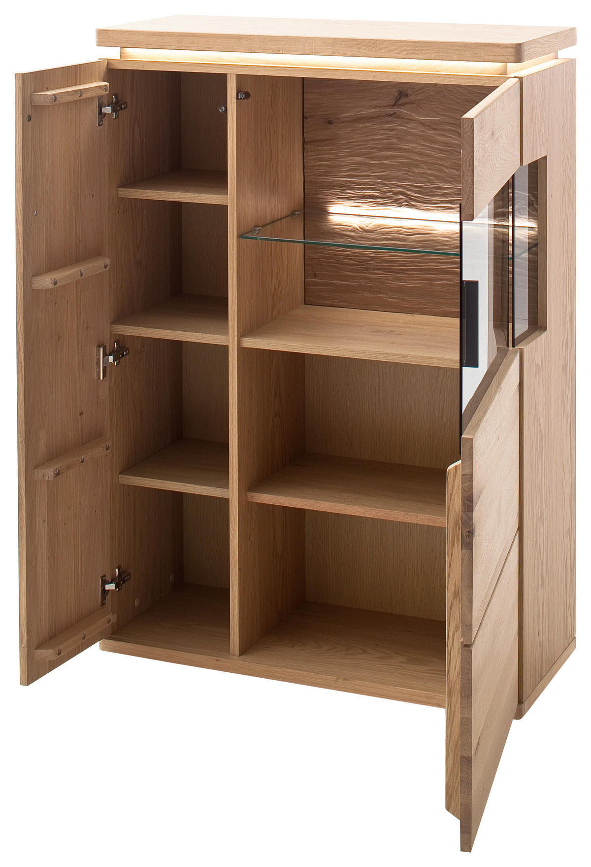 VYSOKÁ KOMODA, trámový dub, barvy dubu, 90/128/37 cm - šedá/barvy dubu, Design, kov/dřevo (90/128/37cm) - Linea Natura