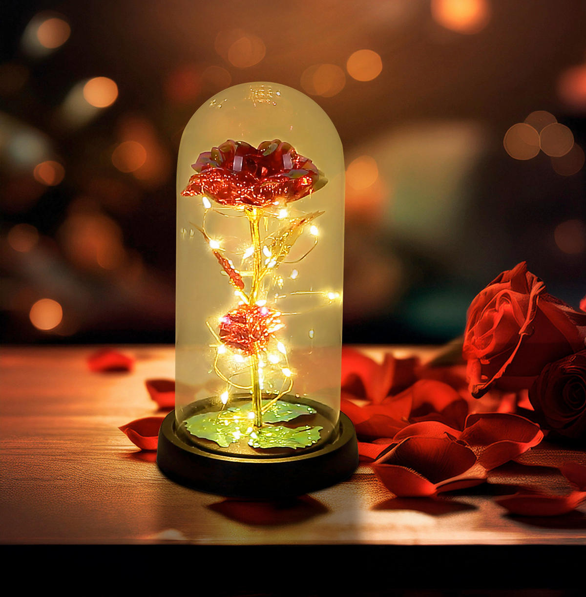 LED DÍSZLÁMPA - fekete/aranyszínű, Basics, műanyag/üveg (11/21cm)
