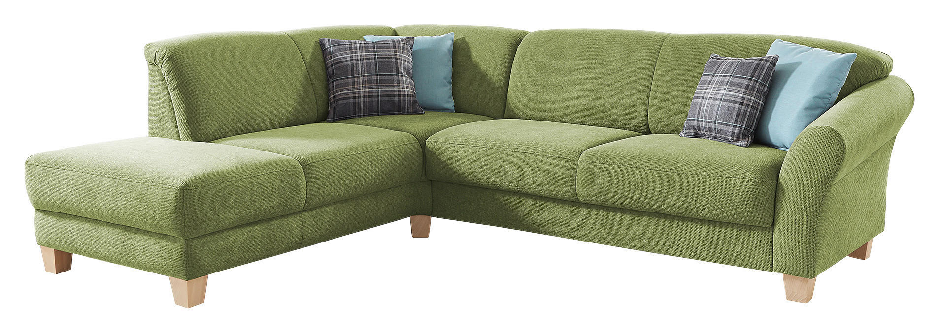 Thumbnail - Sit & More Ecksofa, Grün, Textil, Buche, 6-Sitzer, Ottomane links, L-Form, 257x212 cm, Goldenes M, Oeko-Tex® Standard 10...