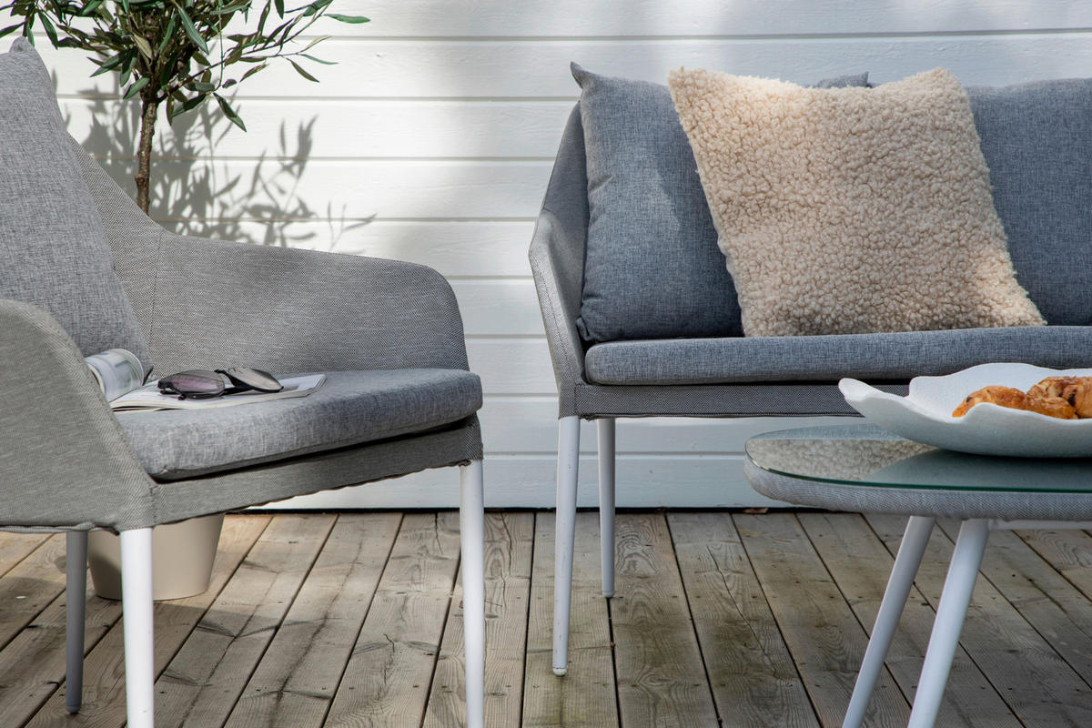 LOUNGEGARNITUR Aluminium  - Weiß/Grau, KONVENTIONELL, Glas/Textil - Gardenson