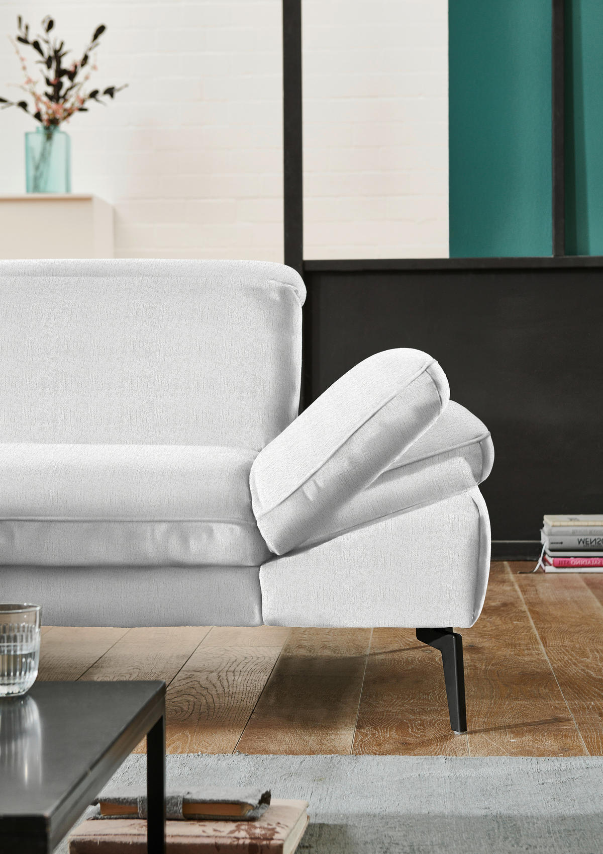 ECKSOFA in Chenille Weiss  - Weiss/Schwarz, Design, Textil/Metall (188/319cm) - Beldomo System