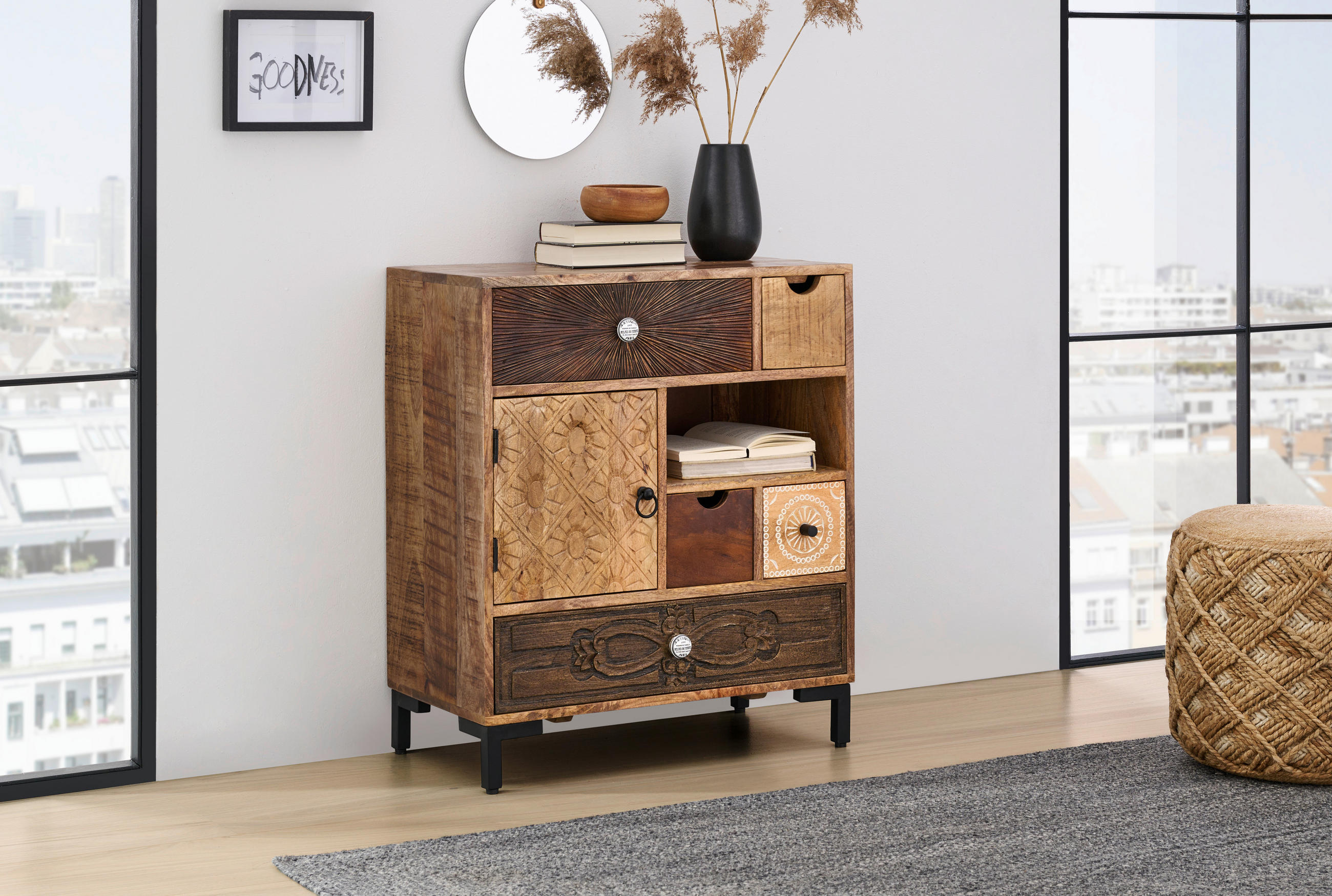 KOMMODE  in 70/80/35 cm  - Hellbraun/Schwarz, Basics, Holz/Metall (70/80/35cm) - Landscape