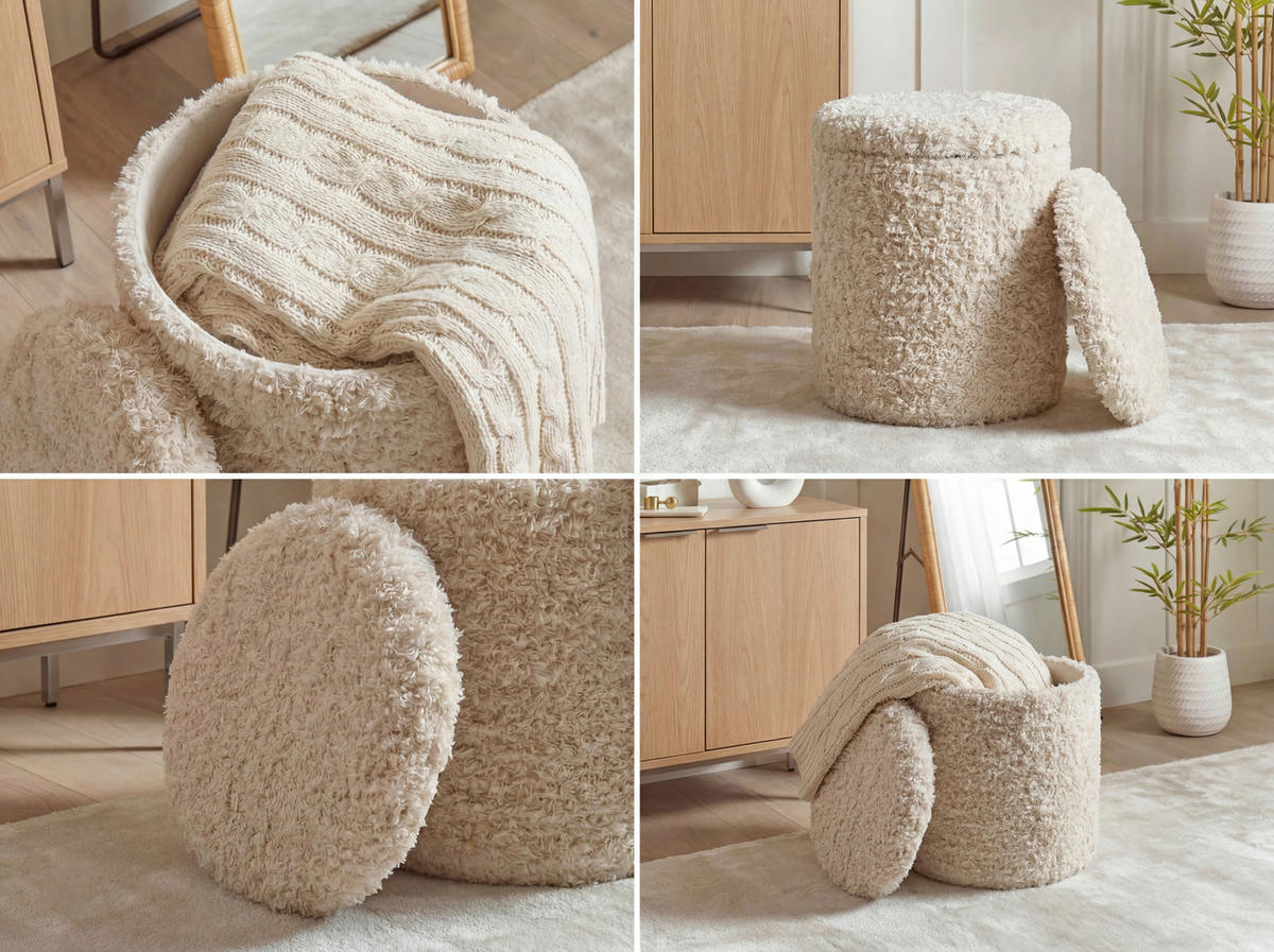 HOCKER Textil Beige  - Beige, Design, Textil (40/45/40cm) - Livetastic
