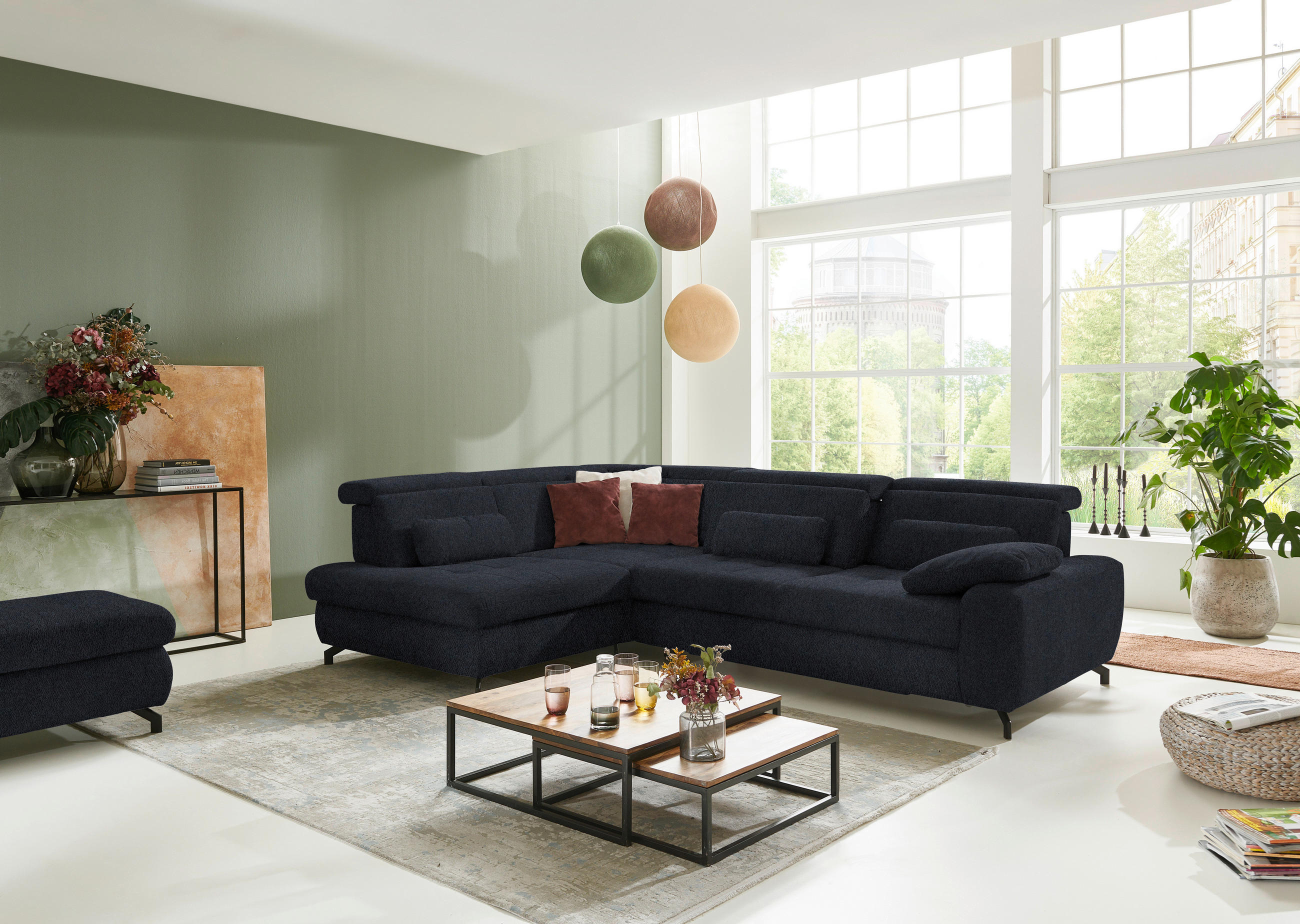 ECKSOFA in Chenille Schwarz  - Schwarz, Design, Textil/Metall (220/310cm) - Beldomo Style